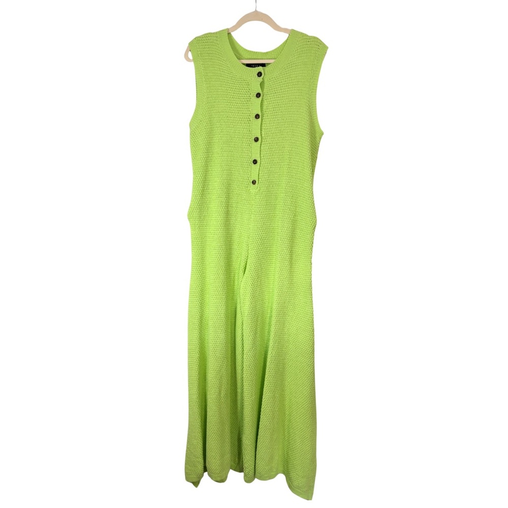 NWT Akira Lime Green Sleeveless Button-Down Jumper Romper Crochet Vacation Beach